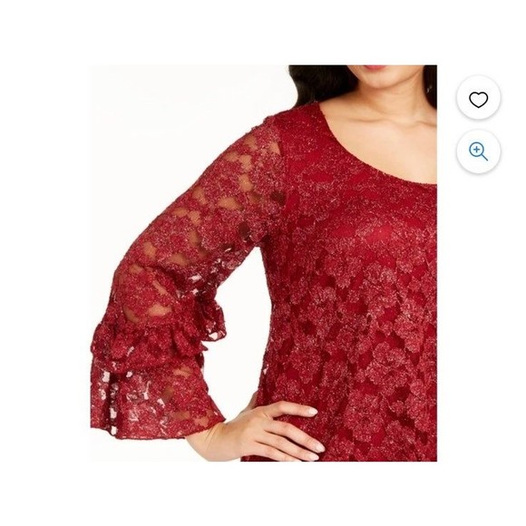 Robbie Bee Bell Sleeve Lace Knee Length Dress Red Shimmer 3X - Picture 4 of 6
